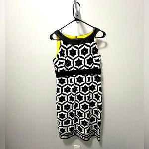 Black, white geometric dress with unique lines